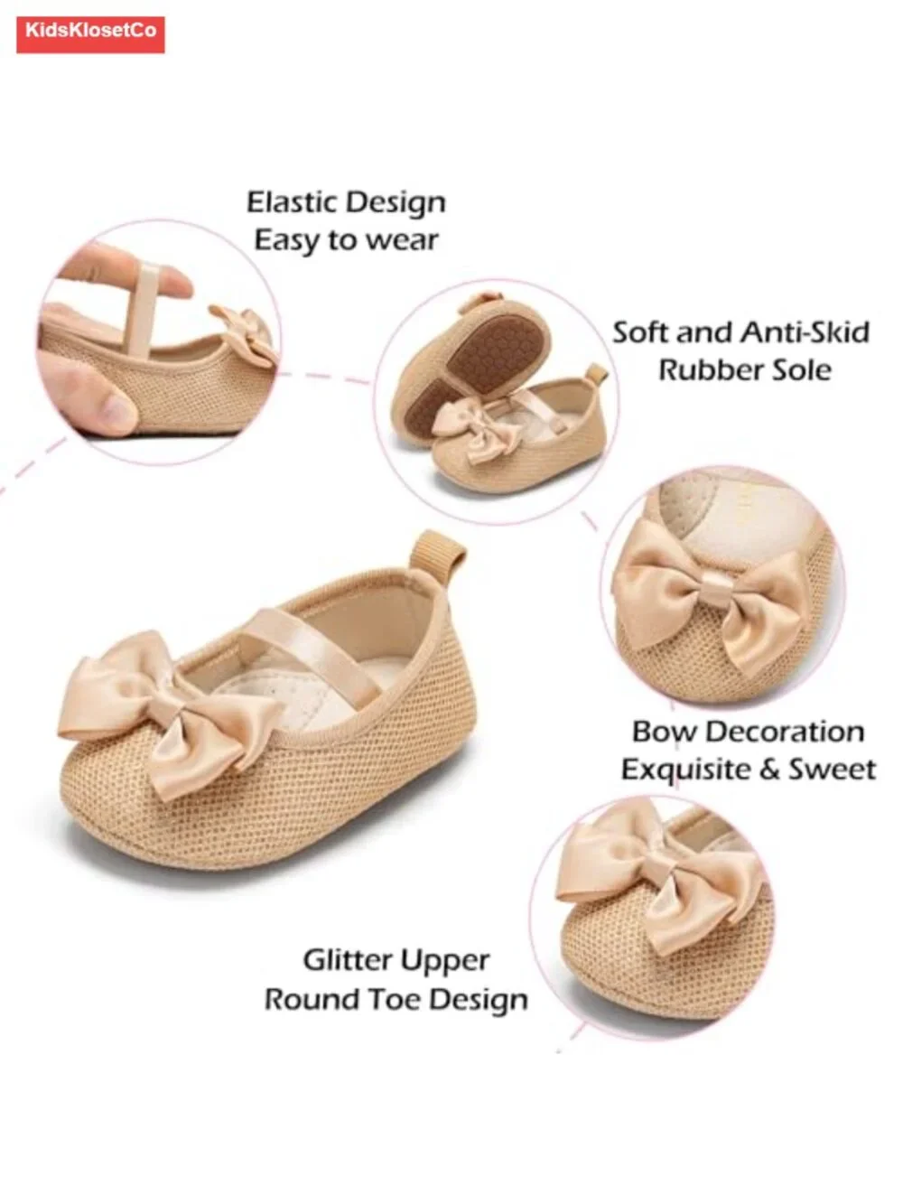 Baby Girl Mary Jane Flats - Soft Rubber Sole Non-Slip Wedding Shoes